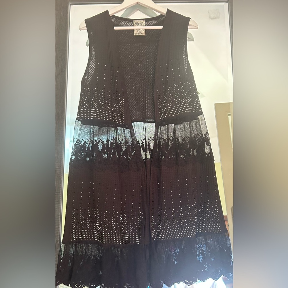 Elegant Black Lace Women's light long vest